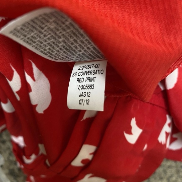 Old Navy Red White Bird Dress Size Large Short Sleeve Ruched Waist Above Knee - Picture 8 of 8